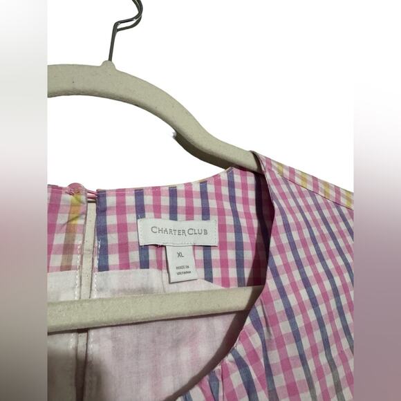 Charter Club NwT Pink Pastel Gingham Check Plaid Spring Ombre Midi Dress XL‎ - Picture 2 of 4